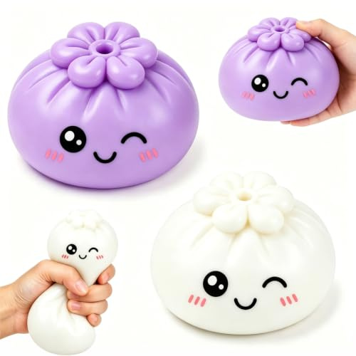 Audasi 2 Unidades Squishy Bao Dumpling, Juguete para Apretar Sensorial con Bollo Gigante Al Vapor Bola De Masa Extruida Juguete De Mesa EláStico De Pan con Olla De Vapor De Juguete Hecho A Mano