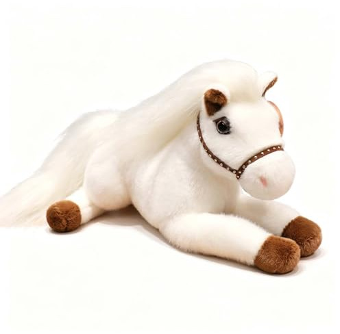 AQCQDQ Pferd Plüschtier, Realistisches Plüschpferd, liegend - Superweich - Kuscheltier, Süßes Stofftier, zum Kuscheln und Spielen, Kinder & Erwachsene (50 cm,Weiß)