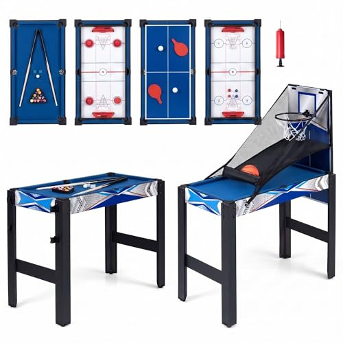 GOPLUS 6 in 1 Spieltisch, Multifunktionstisch mit Airhockey, Basketball | Billard, Tischtennis, Bowling & Shuffleboard, Tischkicker Billardtisch inkl. Zubehör, für Kinder, Erwachsene, für Partys Bars