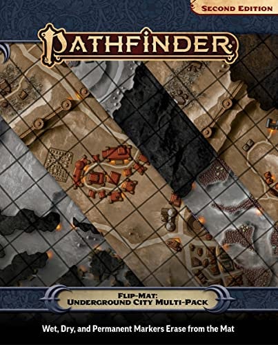 Pathfinder Flip-Mat: Underground City Multi-Pack | Maps Dry Erase Battle Grids, for Dungeon Masters and Players