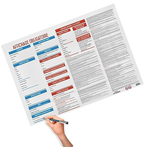 Affichage entreprise obligatoire 2025-100% Complet - Code du travail 2025 - Plastifié - Feutre fourni - Fixations adhésives - Grandes dimensions 596 x 422 mm - UTTSCHEID