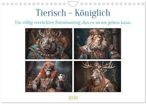 Tierisch - Königlich (Wandkalender 2026 DIN A4 quer), CALVENDO Monatskalender: Ein tierisches, surreales Fotoshooting, das es so nie geben wird und ... ein Lächeln zaubern soll. (CALVENDO Tiere)
