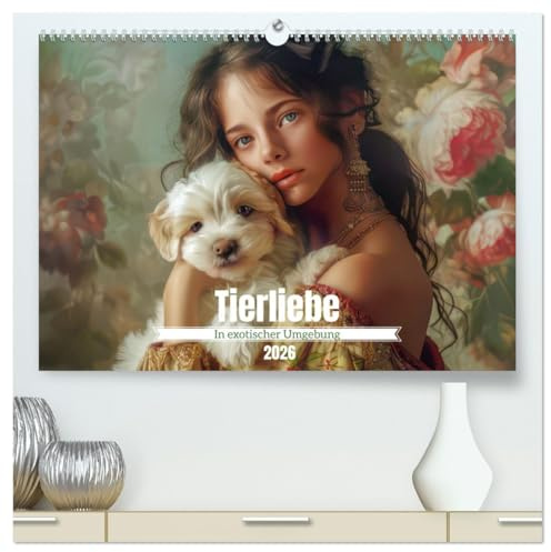 Tierliebe - In exotischer Umgebung (hochwertiger Premium Wandkalender 2026 DIN A2 quer), Kunstdruck in Hochglanz: Zarte Bande zwischen Mensch und Tier (CALVENDO Tiere)