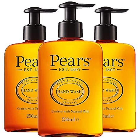 Pears Pure & Gentle Moisturising Liquid Hand Wash - Enriched with Glycerin and Formulated with Natural Oils, 10x More Moisturiser* - Soap-free Cleanser Ideal for Men and Women | 250ml (3 Pack)