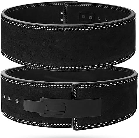 Cow Hide Leather Gym Weight Lifting Lever Buckle Powerlifting Belt Fitness Exercise Bodybuilding (Black, Medium)