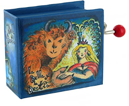 Spieluhr/Spieldose/Musikdose/Musikbox mit Handkurbel in Form eines illustrierten Pappbuchs mit 18-Ton-Spielwerk - Die Schöne und das Biest (Alan Menken)