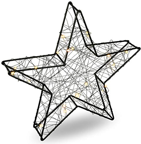 Nipach GmbH Dekoleuchte Metall-Stern Silber schwarz Weihnachtsstern 30 cm - 25 LED warm weiß - Batterie mit Timer Weihnachtsdekoration Dekostern (schwarz)