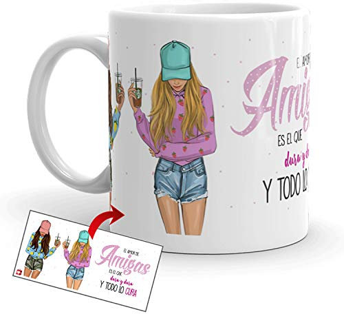 Kembilove Taza de Desayuno para Amigos – Taza de Amigo Ideal para Regalar Amigo Invisible, Cumpleaños – Taza de Cerámica Original