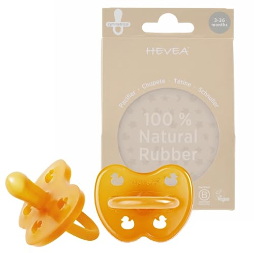 HEVEA Naturkautschuk Schnuller SYMMETRISCH, 3-36 Monate - Hygienisches Einteiliges Design für Neugeborene bis Kleinkinder, BPA-frei, Weich & Langlebig - Zweierpack (Natürlich)