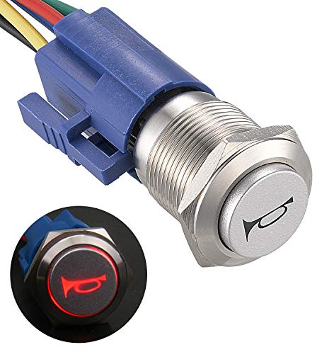 APIELE 16MM Momentan Hupentaste Druckschalter 12V, mit LED wasserdicht Momentary Drucktastenschalter mit vorverdrahtetem Stecker, Auto RV LKW Boot EIN/AUS Taste Schalter(rot)