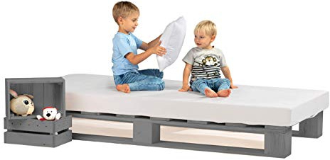 sunnypillow Palettenbett aus Holz Holzbett 120x200 cm Grau Massivholzbett Bett aus Paletten Palettenmöbel Fichte europalette Anthrazit 80 90 100 120 140 160 180 200 220 240 x 200cm
