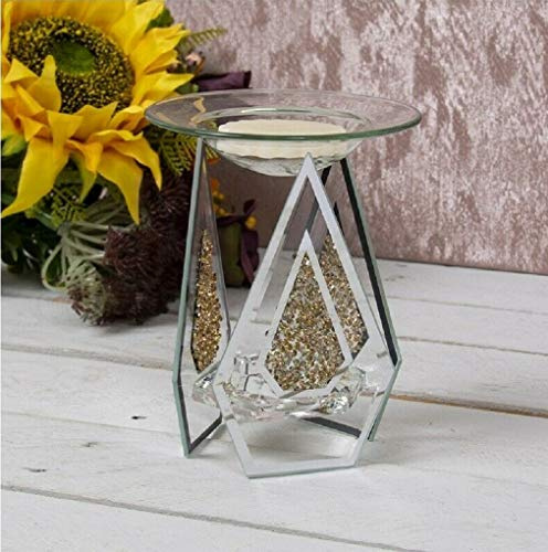 Glass Fragrance Oil Burner & Tealight Holder Candle Wax Melt Tart Warmer Aroma (Diamond Gold)
