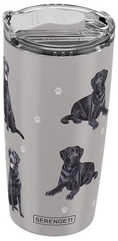 SERENGETI Labrador 20 Oz. Stainless Steel, Vacuum Insulated Tumbler with Spill Proof Lid - 3D Print - Insulated Travel mug for Hot or Cold Drinks (Labrador Black Tumbler)