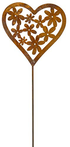 Herz am Stab mit Blüten Stecker Edelrost Metall Garten Beetstecker Gartenstecker H=73 cm
