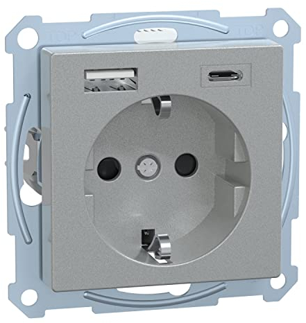 Schneider Electric Merten USB-Schuko-Steckdose, USB Typ A+C, Unterputz, System M, aluminium, Artikelnummer MEG2367-0460