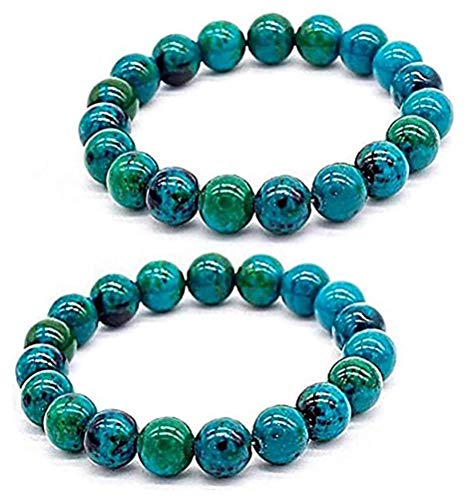 Tenglang 2 Stück Diabetes Chrysokoll Armband Handgefertigtes rundes Perlenarmband für Frauen Männer