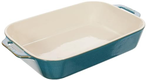 Staub 40511-890 Plat à gratin rectangulaire en céramique Turquoise 34 x 24 cm Passe au four micro-ondes