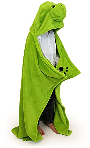 NOXXIEZ Kinder Decke mit Kapuze - kuschelig weiche Fleecedecke im Kuscheltier-Look für Jungs, Mädchen, Sommer, Winter, Camping und als Kuscheldecke (Schildkröte)