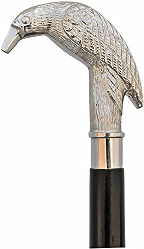 Samara Nautical Gehstock aus Holz für Männer und Frauen, Silber, Rabenkopf, modischer Designer-Gehstock, Gummi-Messingspitze, Opa-Geschenk