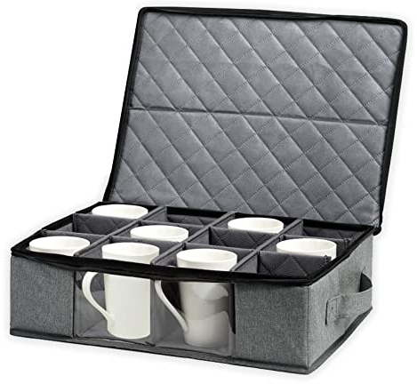 Jorzer Glassware Storage BoxCoffee Tea Cup Container Wine Glass Protector with Dividers Cup Storage Box Wineglass Rack Portable for Holding 12 Wine Glass