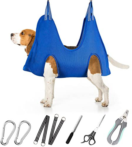 ATESON Pet Dog Grooming Hammock Harness for Medium Dogs Nail Trimming, Dog Sling for Cutting Nails, Dog Hanging Holder Hanger for Clipping Nails with Nail Clippers, Nail File, Scissors