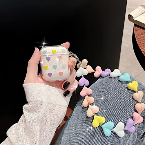 CrazyLemon für AirPods 1 & 2 Hülle Case Cute, Buntes Herz Muster mit Luxus Armband Durchsichtig Silikon für AirPods 1/2 Hülle Schutz Zubehör