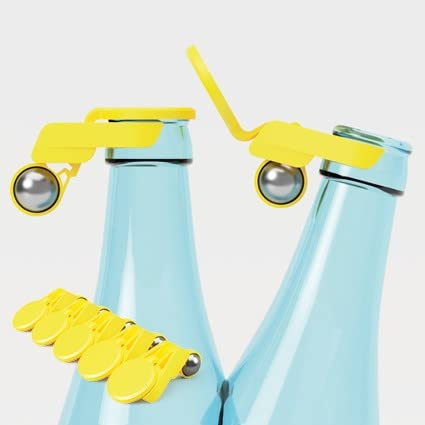 BILLY the Clip Flaschenverschluss - das ORIGINAL (patentiert) - Smarter & automatischer Flaschendeckel - Bierflaschenverschluss - Wiederverwendbarer Flaschen Verschluss mit Insektenschutz 5x (Gelb)