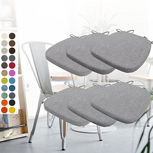 6er Set Stuhlkissen 40x38x3cm mit Bändern,Waschbare Sitzkissen Rutschfest,Stuhlauflage Stuhlpolster Sitzkissen,Abnembar Bezug Mit Reißverschluss,Ideal für Zuhause Büro Küche Esszimmer,Dunkelgrau