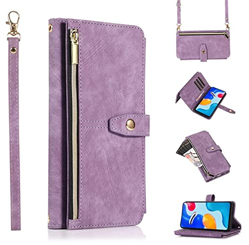 ESONG Case for iPhone 14 Pro Max,PU Leather Zipper Wallet Flip Magnetic Full Protection Shockproof Cover,iPhone 14 Pro Max Crossbody phone Case for Women[9 Card Slot/2 Coin Pouch/Kickstand],Purple