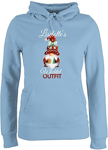 Pullover Damen Hoodie Frauen - Weihnachten Geschenke Christmas - Wichtel Outfit mit Name - XXL - Hellblau - Weihnachts Outfits Kapuzen Pulli weihnachtsmotiven weihnachtswichtel Hoody weihnachtsmotiv