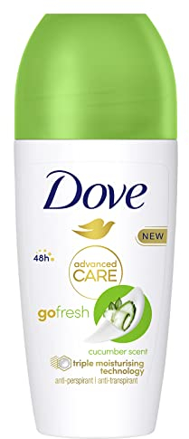 Dove Roll On Advanced Care Lufterfrischer Gurke und grüner Tee, Antitranspirant, sanfte Formel mit dreifacher Feuchtigkeitsspendend, Schutz für bis zu 48 Stunden, Deodorant für Damen und Herren, 50 ml
