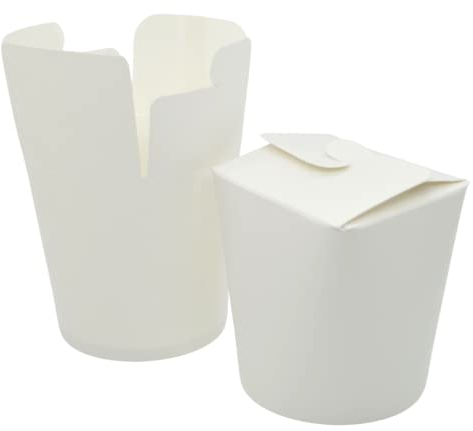 Enpack Nudelboxen in weiß 750ml/26oz aus robustem Kraftpapier 500 Stk - Stapelbare, wiederverschließbare, nachhaltige Asia Box für den Transport von Asia Nudeln und anderen Take-Away-Gerichten