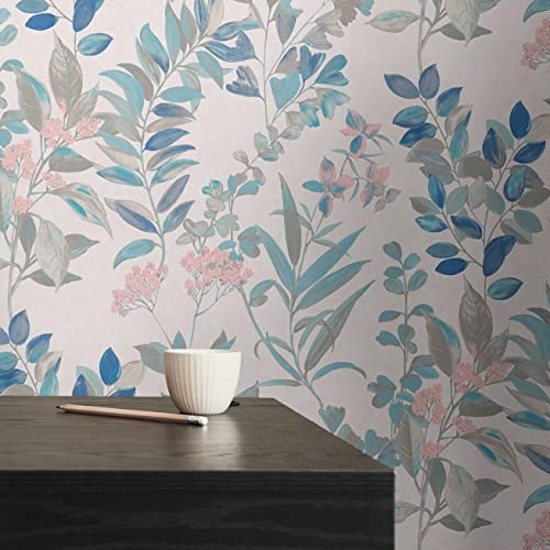 A.S. Création Tapete Floral Bunt Weiß Türkis Grau Rosa - Architects Paper Arcade 391712 - Vliestapete Blumen - 10,05 m x 0,53 m Made in Germany