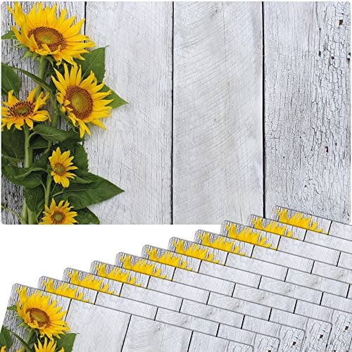 Tischsets 12er als abwaschbare Sommer Tischdeko - Platzsets Landhaus Sonnenblumen Blumen als Tischuntersetzer - Platzdeckchen als Tischunterlage für Esstisch Wohnzimmer Tisch