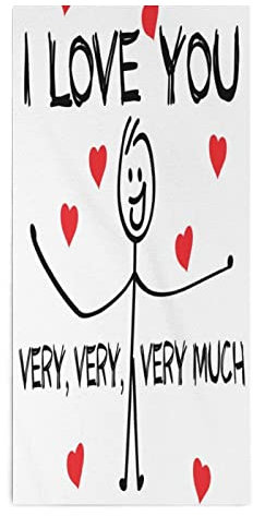 Handtuch Ich Liebe Dich Sehr, Sehr Stickman Mit Liebesherzen Mikrofaser Strandtuch Weiches Leichtes Saunatuch Für Pool Pool Sauna 40X70Cm