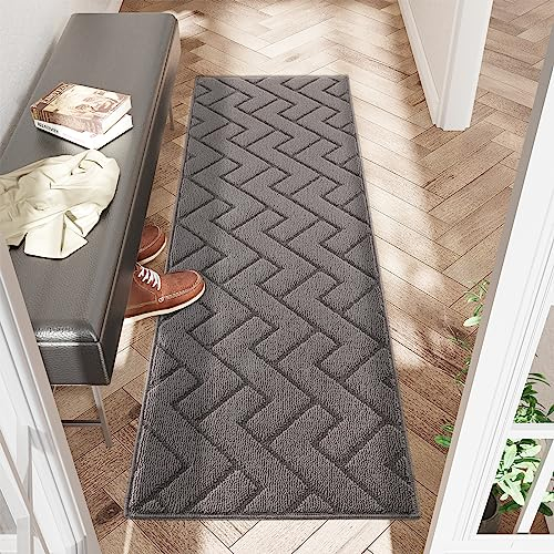 Biscpro Innen Außen Fußmatte 50 x 120 cm, Schmutzfangmatte rutschfest Fussmatte Innen Waschbar Eingangsteppich Innen Fussmatten Haustür dünn Innen für Eingang, Flur, Garten, Innen, Haustier - Grau
