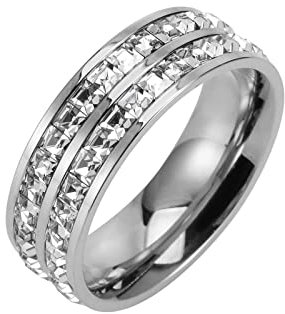 KnBoB Trauringe Ringe, Edelstahl Ring Damen und Herren Silber Breit Ewigkeit mit Weiß Zirkonia Größe 65 (20.7)