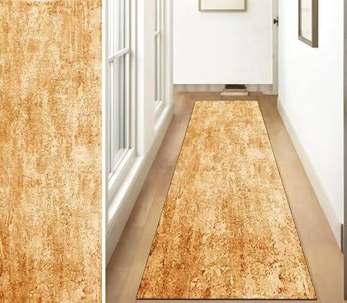 Läufer Teppich Lang Flur rutschfest Kücheteppich Goldgelb 90X220cm Teppichmatten Teppichläufer Waschbar und Dauerhaft, Korridor Teppich Schlafzimmer Wohnzimmer Eingang Schmutzfangmatte Meterware