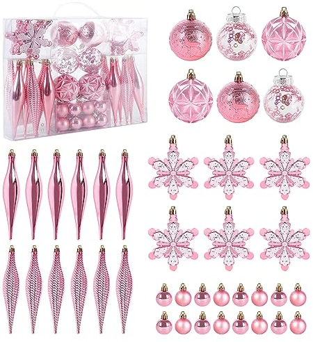 Weihnachtsbaumschmuck 40Pcs Weihnachtsbaumkugeln Rosa Glitter Weihnachtskugel Ornamente Splitterfrei Hängende Weihnachtskugeln für Xmas Tree Wedding Party
