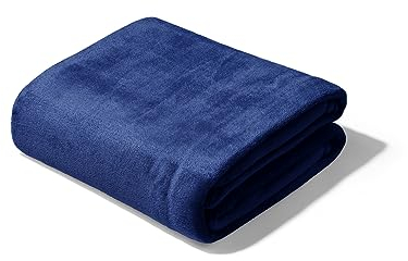FEBE Kuscheldecke Flauschig Glatte Blau 160x200 cm Tagesdecke Fleecedecke Flanell Decke Sofadecke Für Couch Wohndecke Wendedecke als Sofaüberwurf oder Wohnzimmerdecke