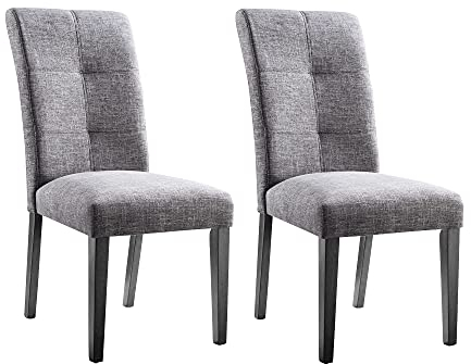 PADMA HOUSE Esszimmerstühle aus massivem Holz mit Polsterung, Küchenstühle aus Stoff, Stühle mit seitlichem Akzent, Büro-Schreibtischstühle für Besprechungen (Hellgrau, 2er Set Leinentuch Stoff)