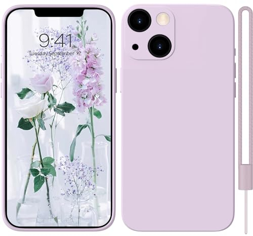 HGH iPhone 13 Mini Hülle Silikon mit 1 Lanyard, Handyhülle iPhone 13 Mini Case Ultra Dünne Rundumschutz mit Weichem Microfiber-Innenfutter Kratzfest Schutzhülle für iPhone 13 Mini 5.4,Lila