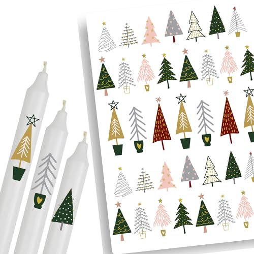 A4 Kerzentattoos Weihnachten | Kerzenfolie für Kerzen | Tattoo Folie Advent | Wasserschiebefolie für Stabkerzen | Set Tannenbäume