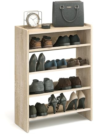 KOMTO Schuhregal Schmal - Schuhablage Flur mit 4 Ebenen Offener Schuhschrank Schuh Organizer Platzsparend | Elexis Sonoma Eiche 60 x 25 x 80 cm