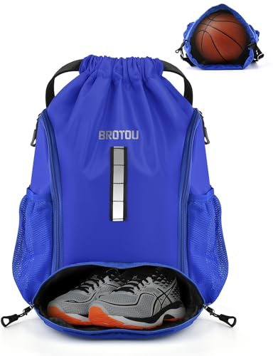 BROTOU Turnbeutel Sportbeutel Fußballtasche Rucksack Kordelzug Sporttasche mit Schuhfach Tunnelzug Gymsack Wasserfest Sporttasche für Herren Damen Kinder Jugend (Königsblau)