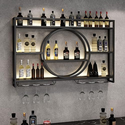 HUHJYUGE Casier à Bouteilles Mural, Porte-Bouteilles et Porte-Verre à Pied, Bouteille de Vin et Support en Verre Suspendus en Métal Industriel, pour Cuisine, Salon (B 120cm)