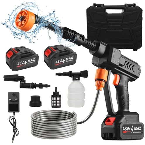 Cordless Pressure Washer, 30 Bar/435PSI Bushless Portable Power Pressure Cleaner with 2.4Ah Rechargeable Battery, Battery Jet Washer with 6-in-1 Multi-Spray Nozzle, for Patio Cleaning and Car Washing