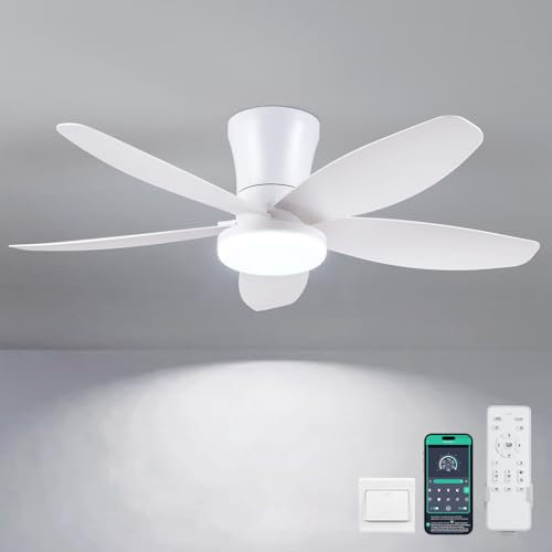 Surtime - Ventilatori a soffitto con luci, 36 ventilatori a soffitto a basso profilo con luce e telecomando/applicazione, montaggio a incasso, reversibile CC, moderni ventilatori a soffitto regolabili