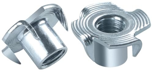 BOUMVID Dadi a T M4 x 8 mm, 10 Pezzi Filettato Dadi a Griffe Dadi con 4 Griffe Legno Inserti, Acciaio Zincato T Dado per il Fissaggio di Parti di Mobili Dado con Griffe da Manicotti