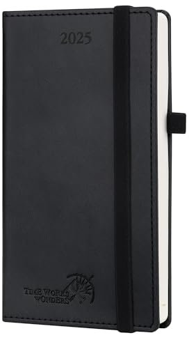 POPRUN Taschenkalender 2025 Klein 16,5 x 9 cm (Jan.2025-Dez.2025) - Kalender 2025 Klein mit PU-Leder - Terminplaner, Planer 1 Woche 2 Seite mit Stiftschlaufe - Schwarz